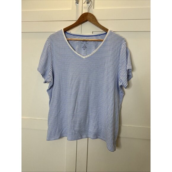 Croft & Barrow Women's V- Neck Tee Shirt Top Sz XXL - Blue Thin Stripe - Picture 6 of 12